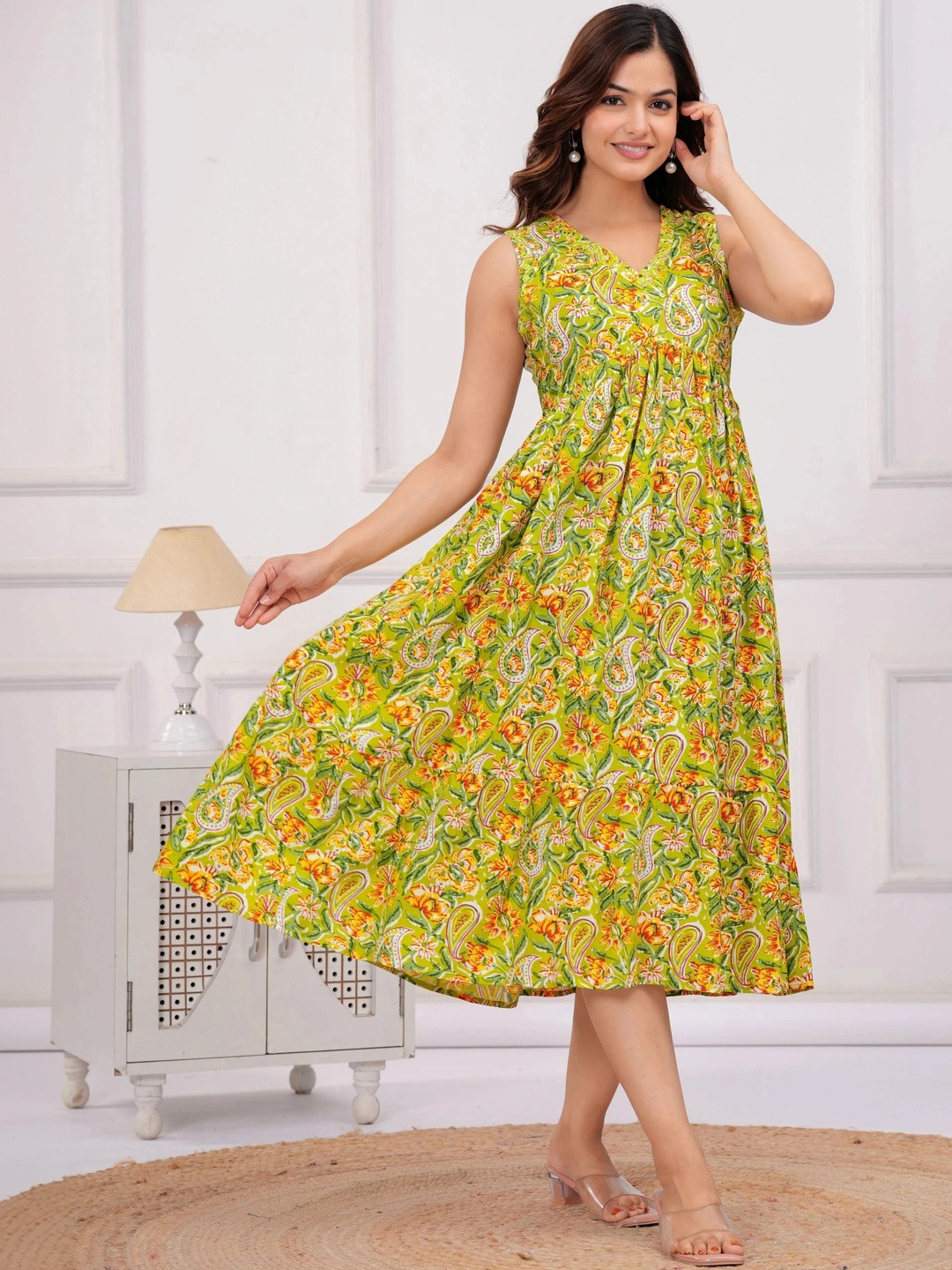 RD FAB Floral Print Fit & Flare Midi Dress