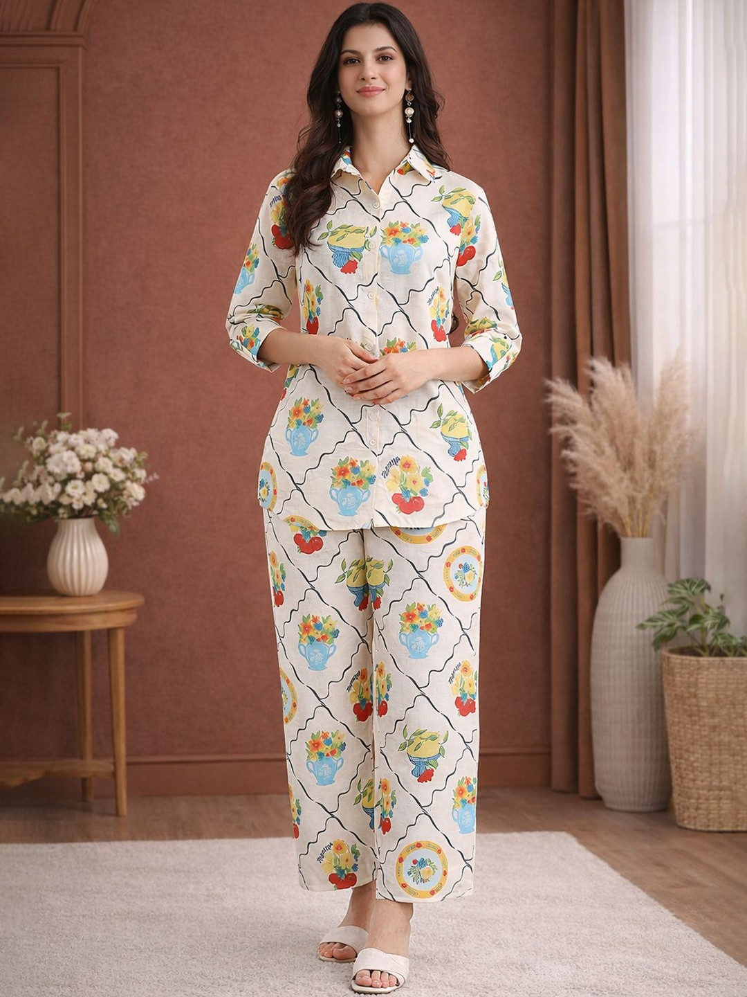 Anouk Rustic Printed Shirt Collar Shirt & Trousers Co-Ords