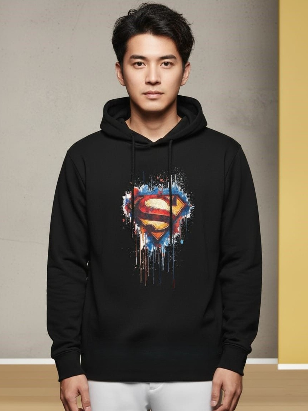 Menkovy Men Superman Printed Hooded T-shirt