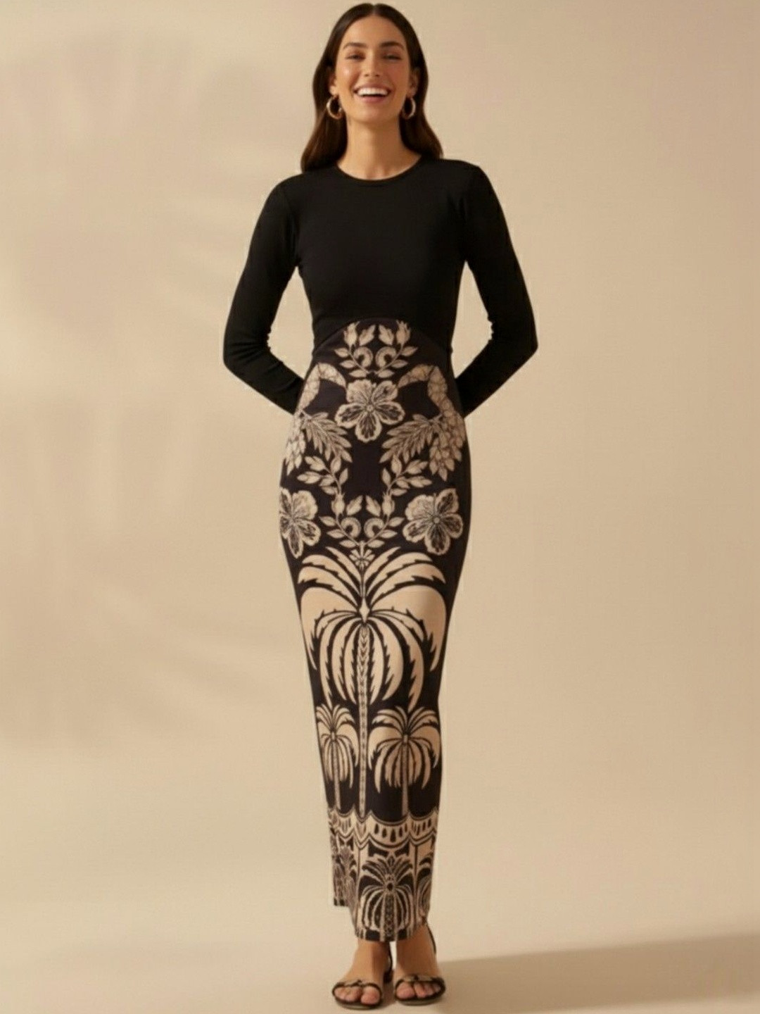 WomanLikeU Tropical Print Bodycon Maxi Dress