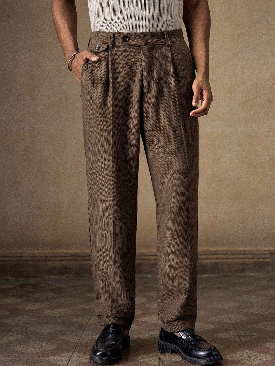 R.Code by The Roadster Life Co. Men High-Rise Pleated Trousers