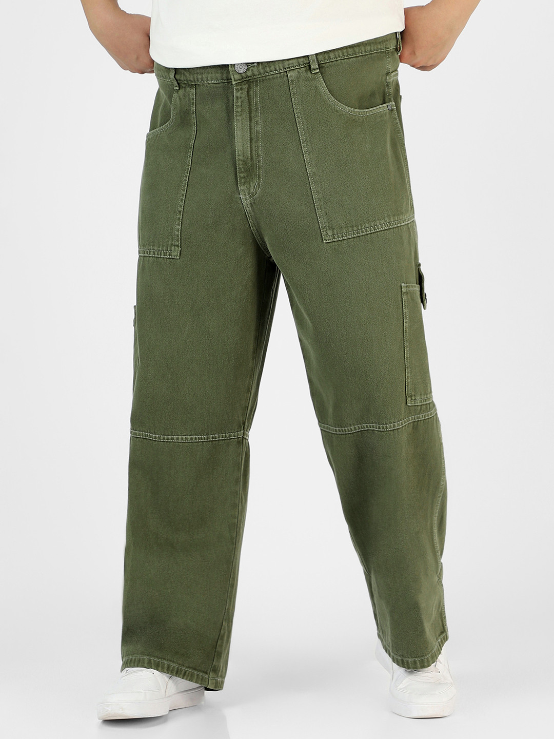 Urbano Plus Men Loose Baggy Fit Washed Cargo Jeans