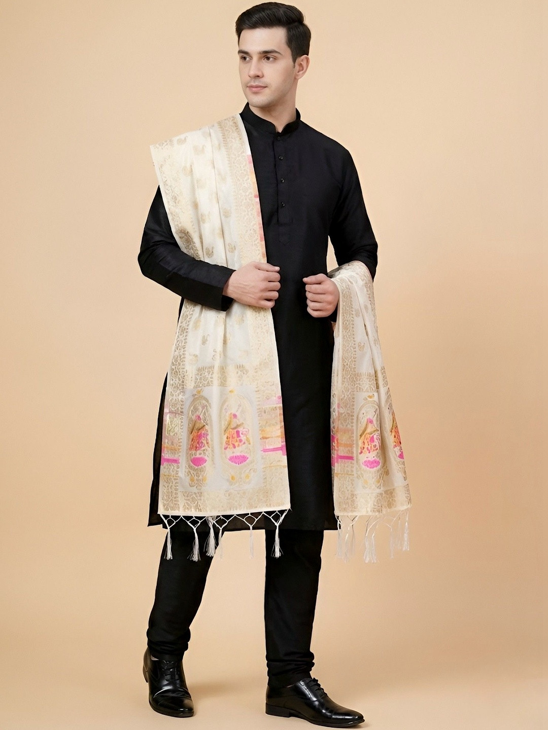 MUFFLY Men Printed Dupatta with Zari