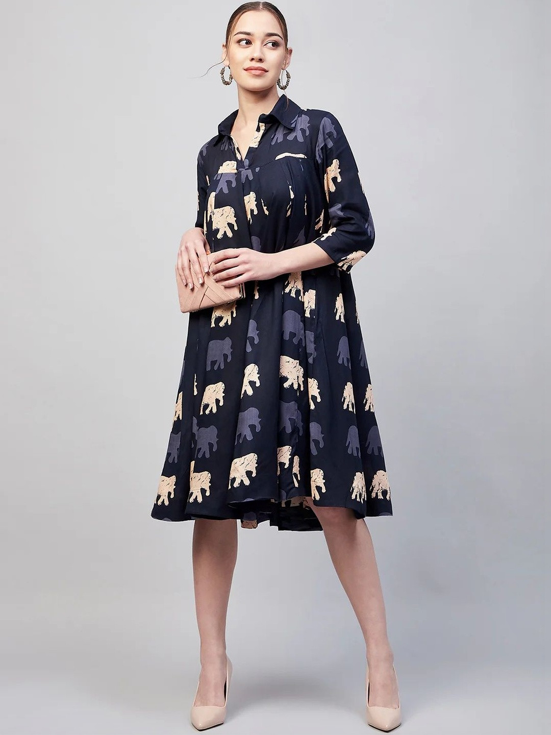 UGMAZ Print Shirt Style Dresses