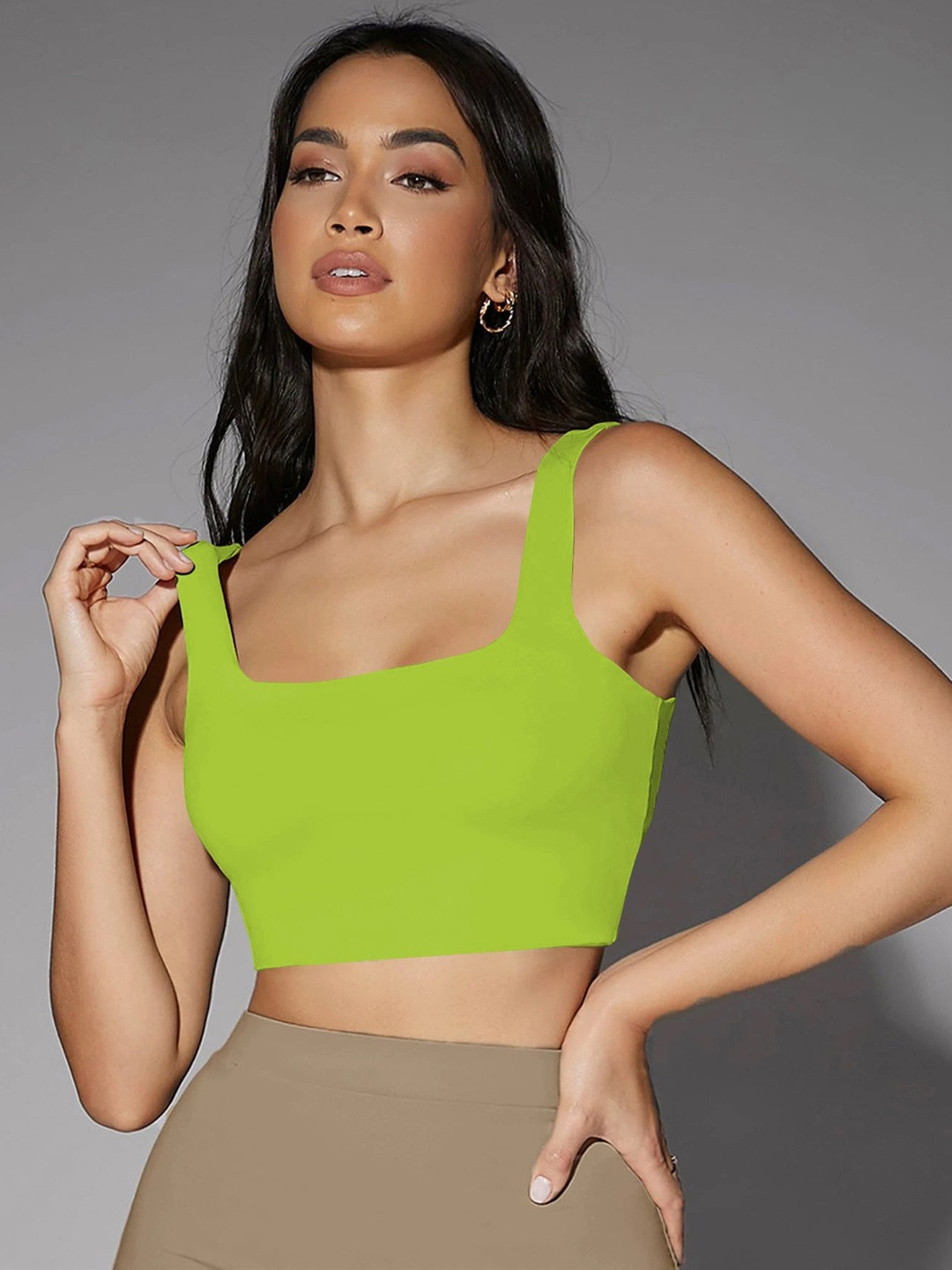 CREZYVEZY Ribbed Square Neck Sleeveless Crop Top