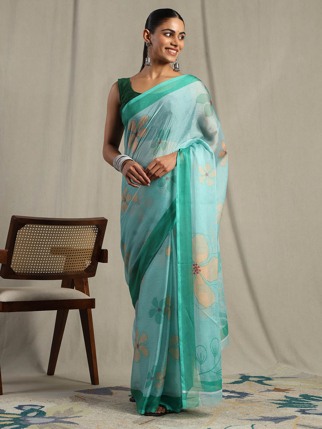 Garden Vareli Floral Printed Pure Chiffon Saree