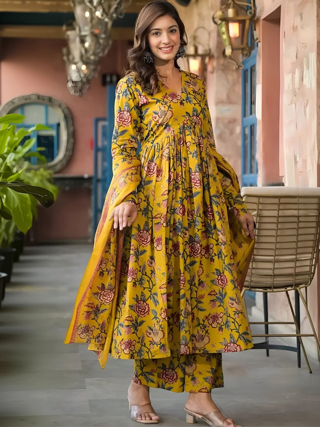 Lali Creation Women Floral Printed Empire Kurta with Palazzos & With Dupatta