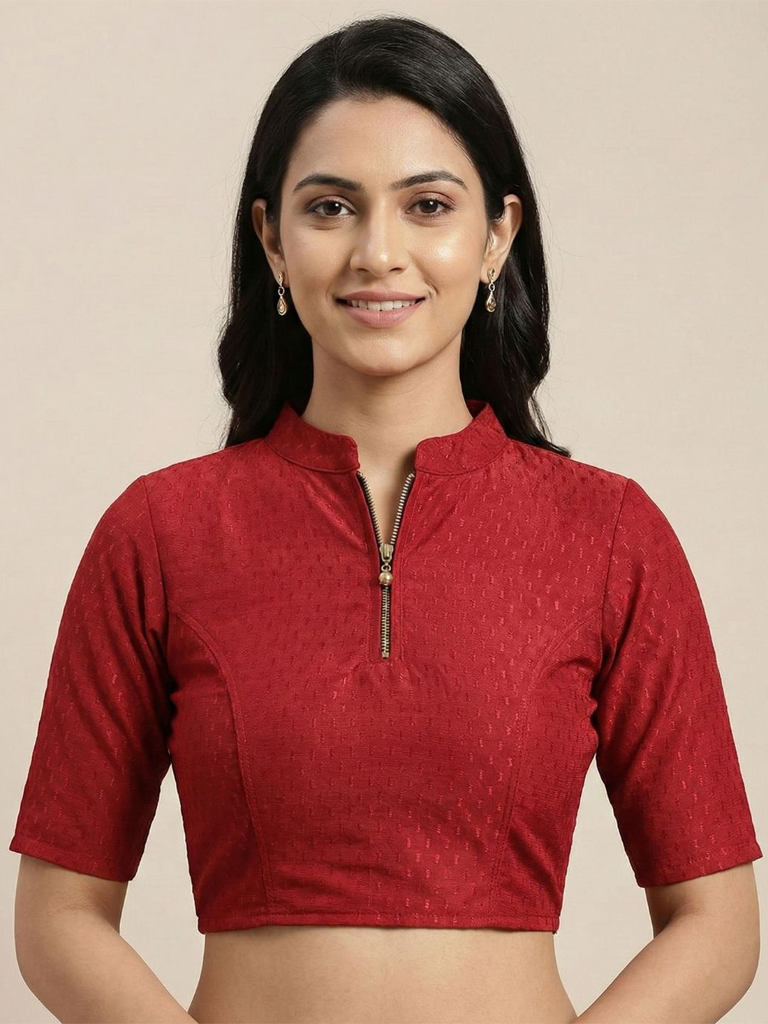OLWAZE Self-Design Mandarin Collar Saree Blouse