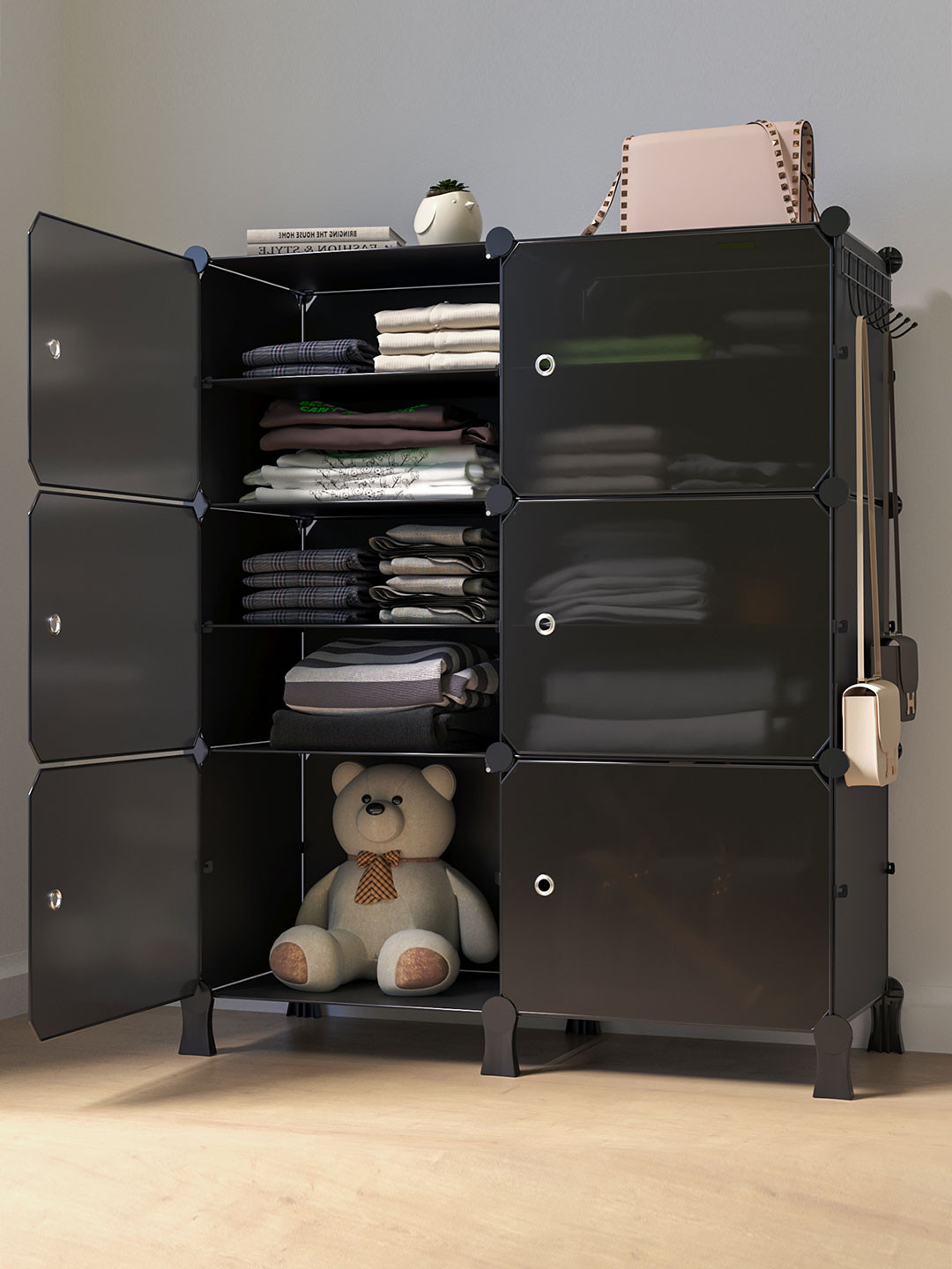 BOXJOY Black 12 Shelf Translucent Cloth Organizer Rack Wardrobe