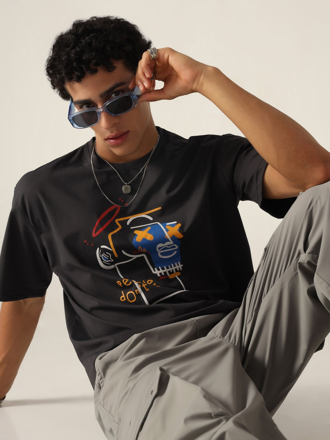 Monotone Men Printed Drop-Shoulder Sleeves Boxy T-shirt