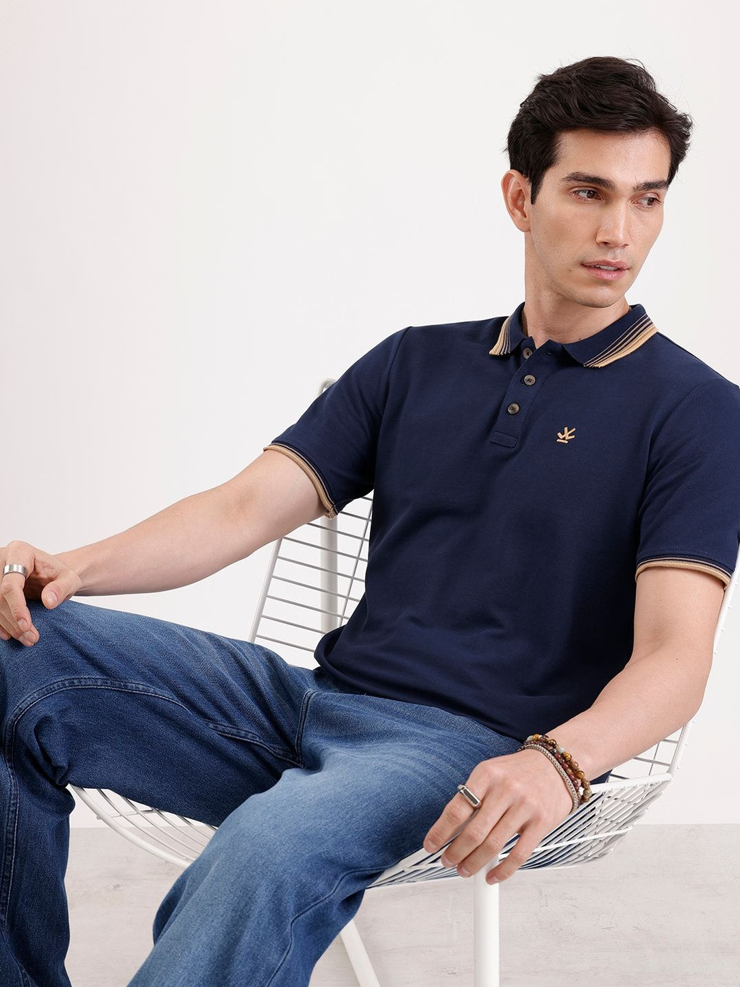 WROGN Men Brand Logo Polo Collar Slim Fit T-shirt