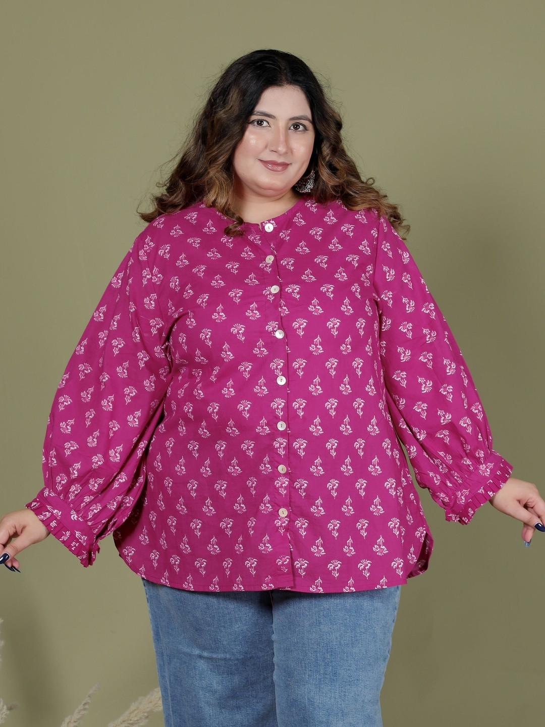 SHRIZA Print Ethnic Cotton Blend Top