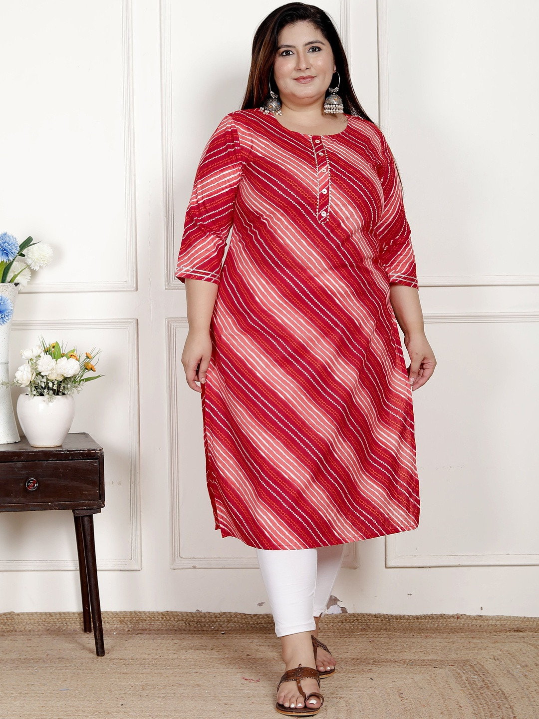AKRITIK Women Leheriya Printed Thread Work Block Print Kurta