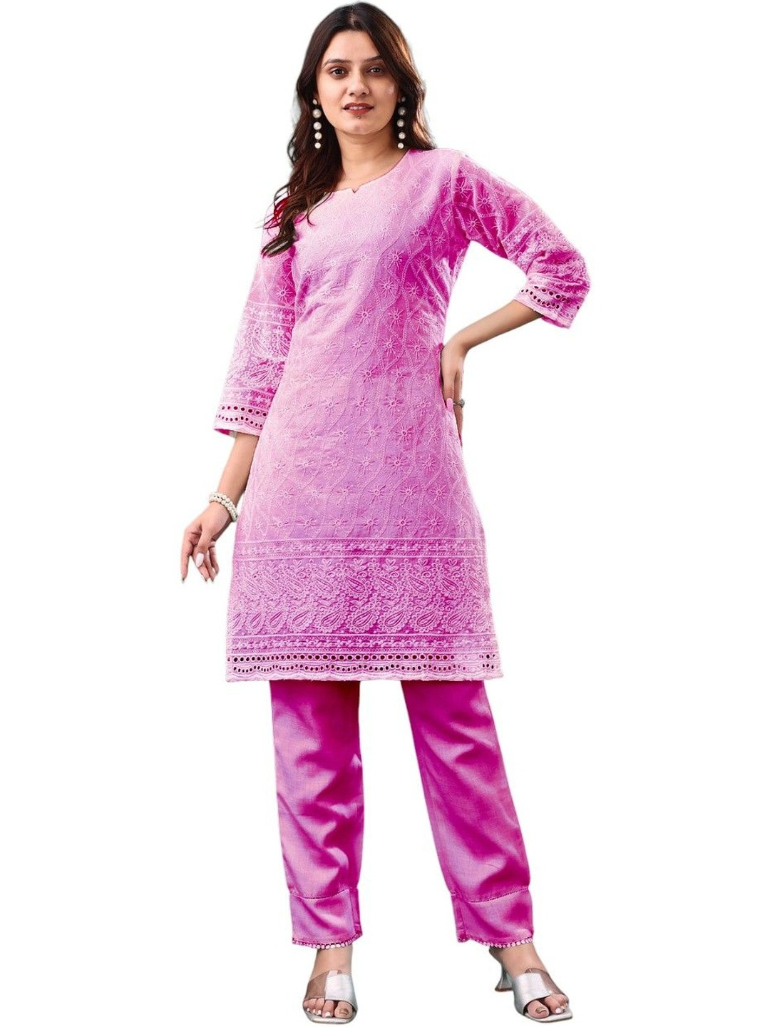 ZAZADIYA Ethnic Motifs Embroidered Chikankari Pure Cotton Chikankari Kurti