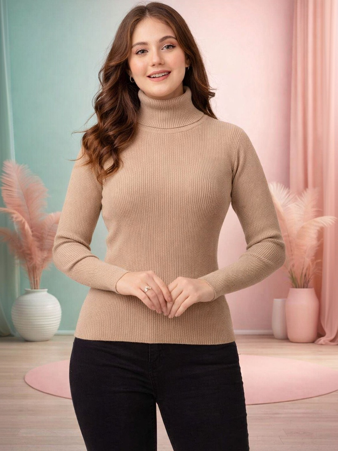 LASOON Women Ribbed Woollen Pullover