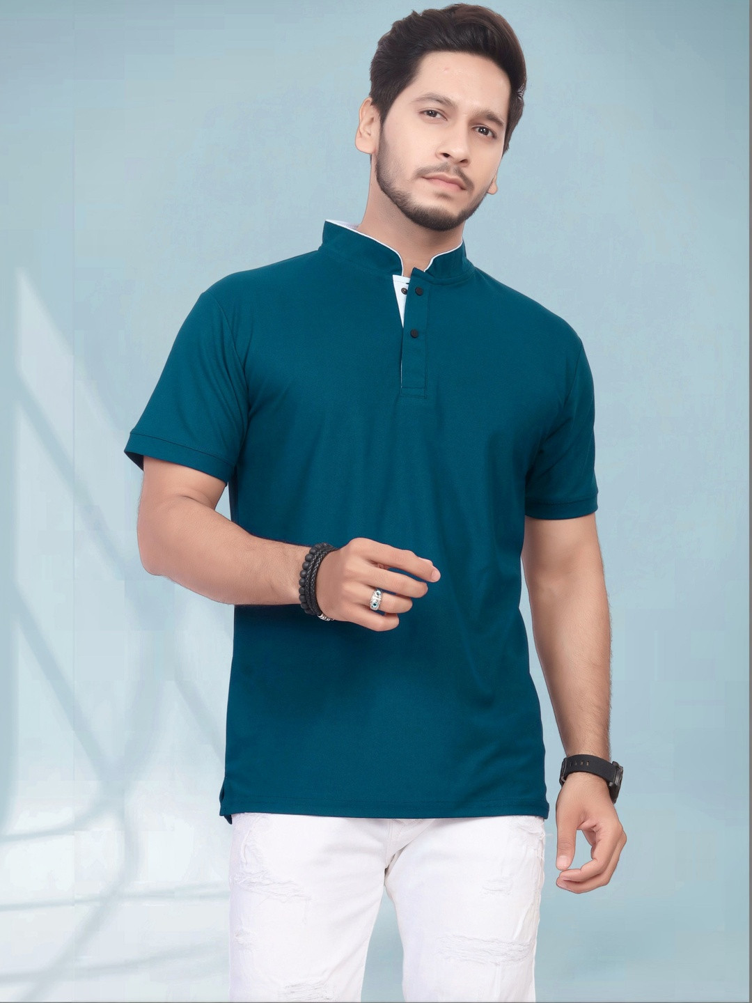 Divra Clothing Men Mandarin Collar T-shirt