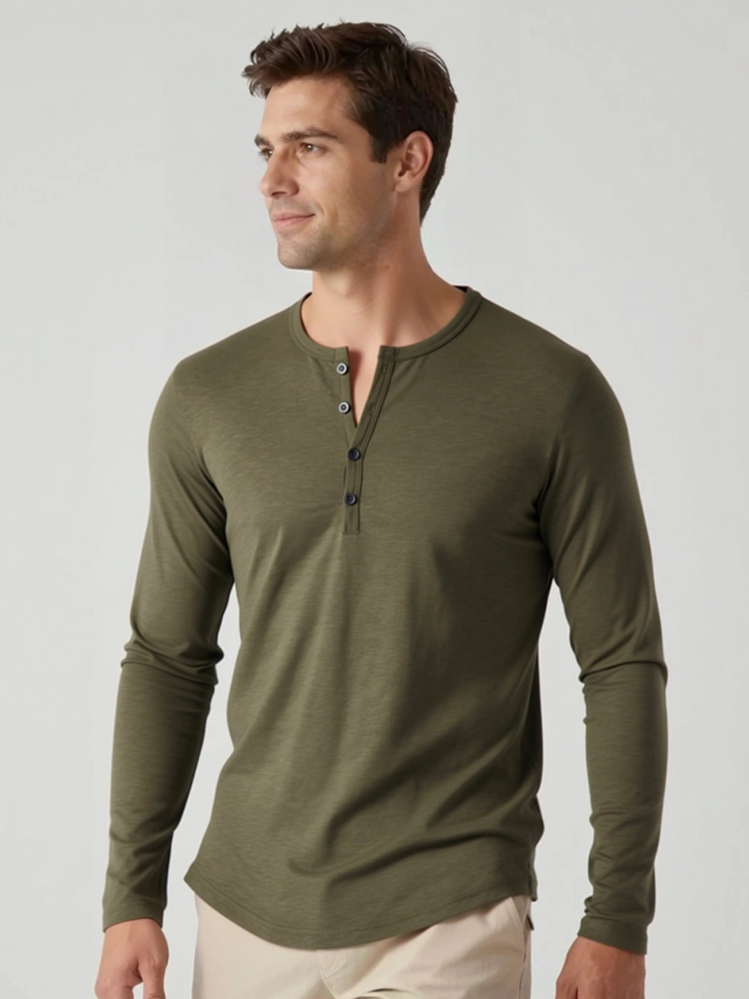 ANDREW HILL Men Henley Neck T-shirt