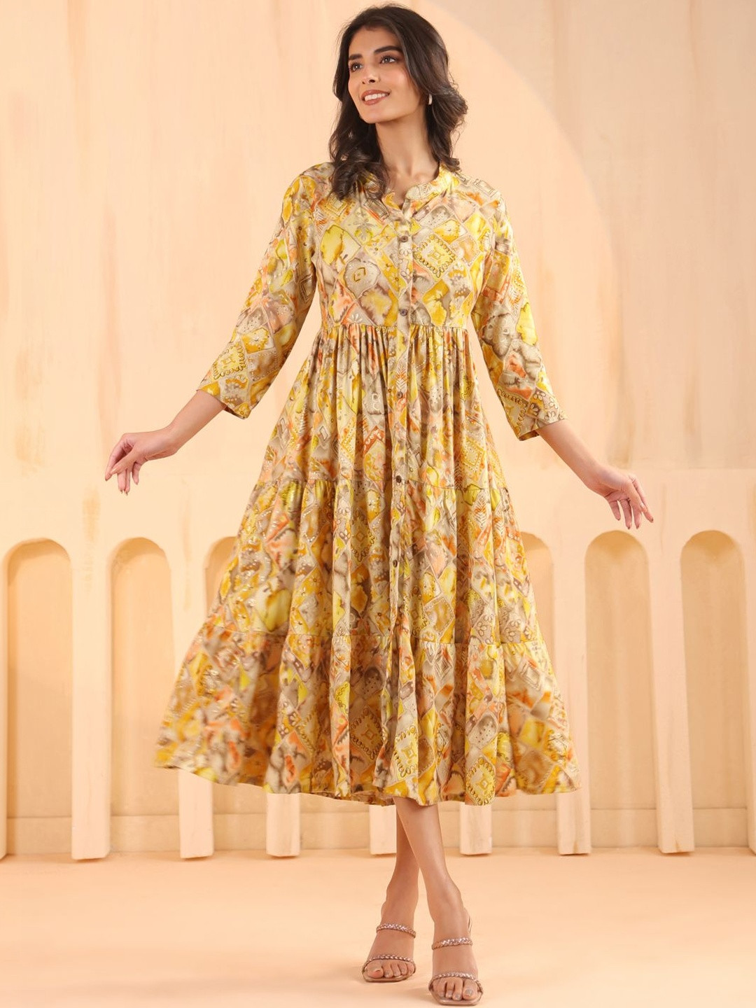 Larqi Print A-Line Midi Dress