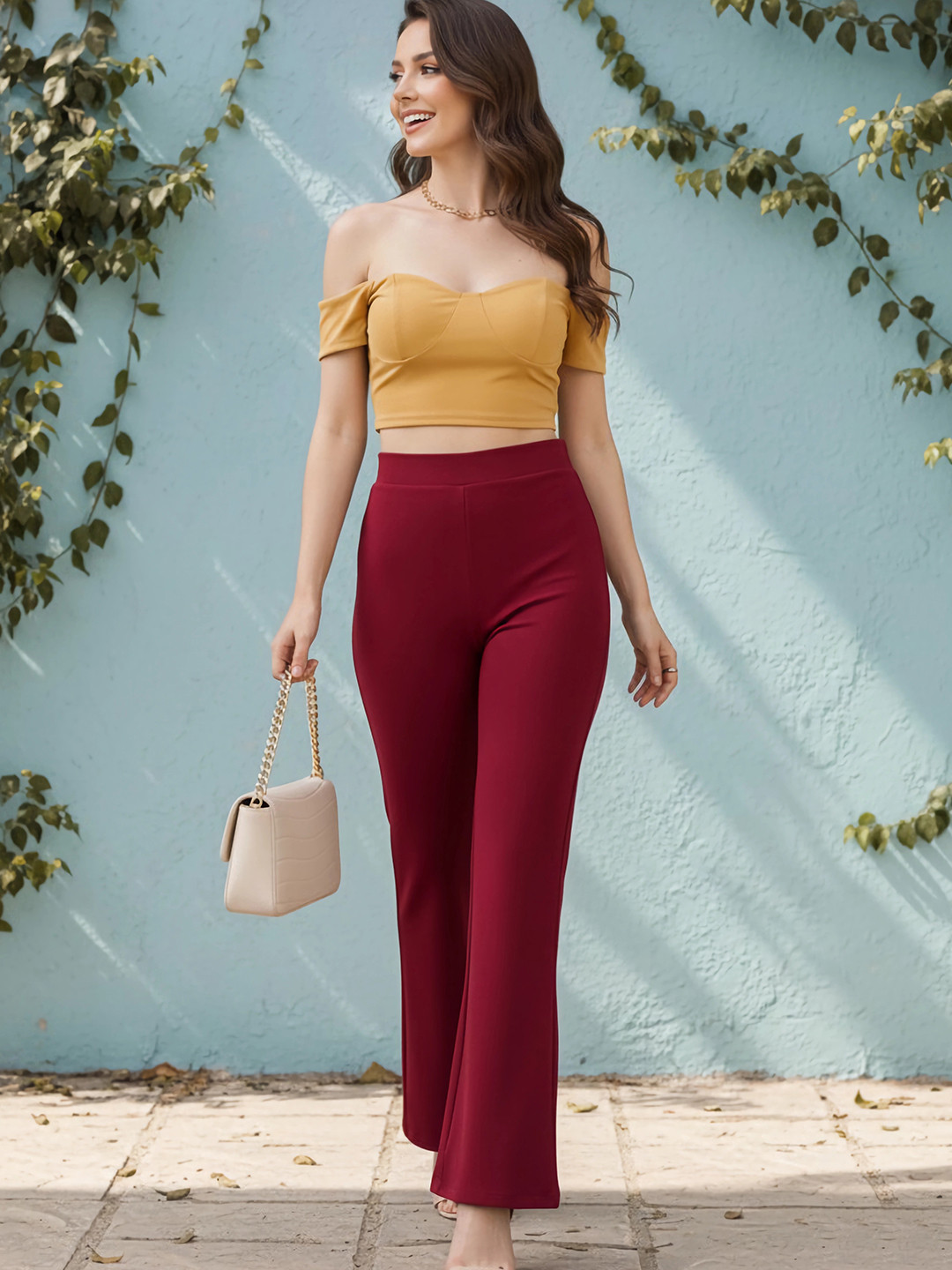 Berrylush Women High-Rise Bootcut Trousers