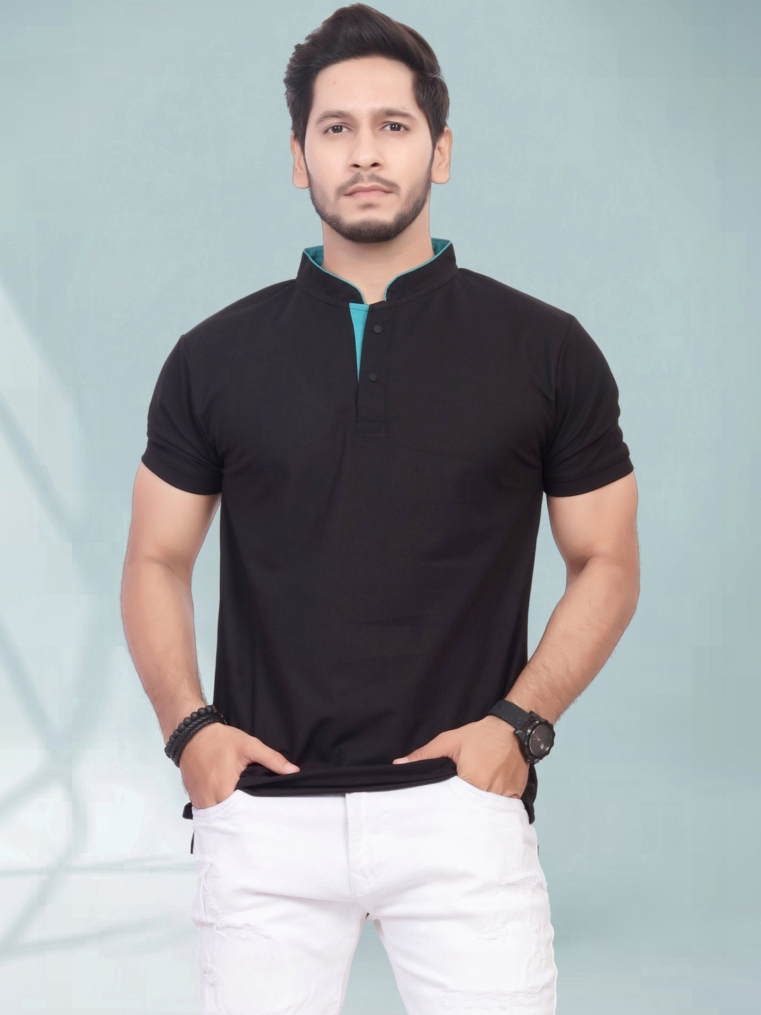 Divra Clothing Men Mandarin Collar T-shirt