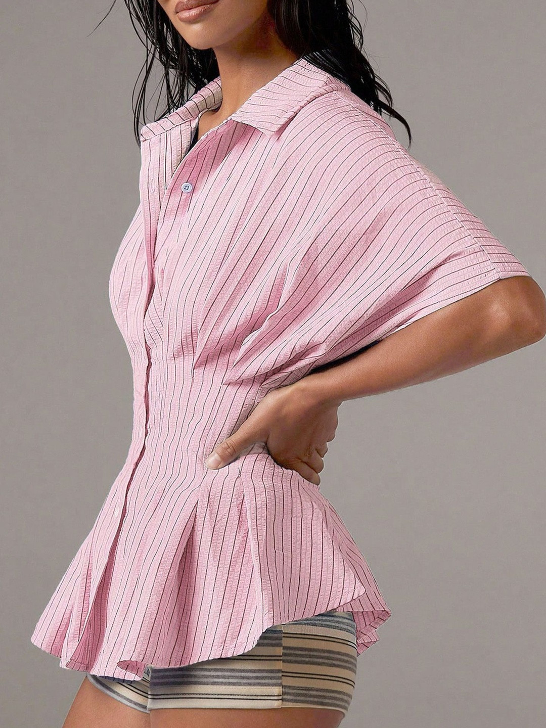 Suo Women Multi Stripes Striped Casual Shirt