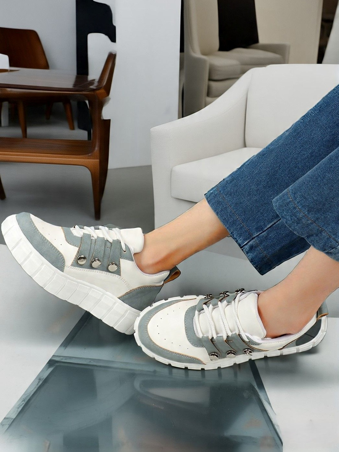 The Roadster Lifestyle Co Women Round Toe Lightweight Buckle Sneakers