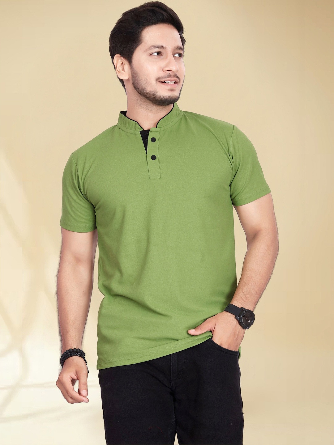 Divra Clothing Men Mandarin Collar T-shirt