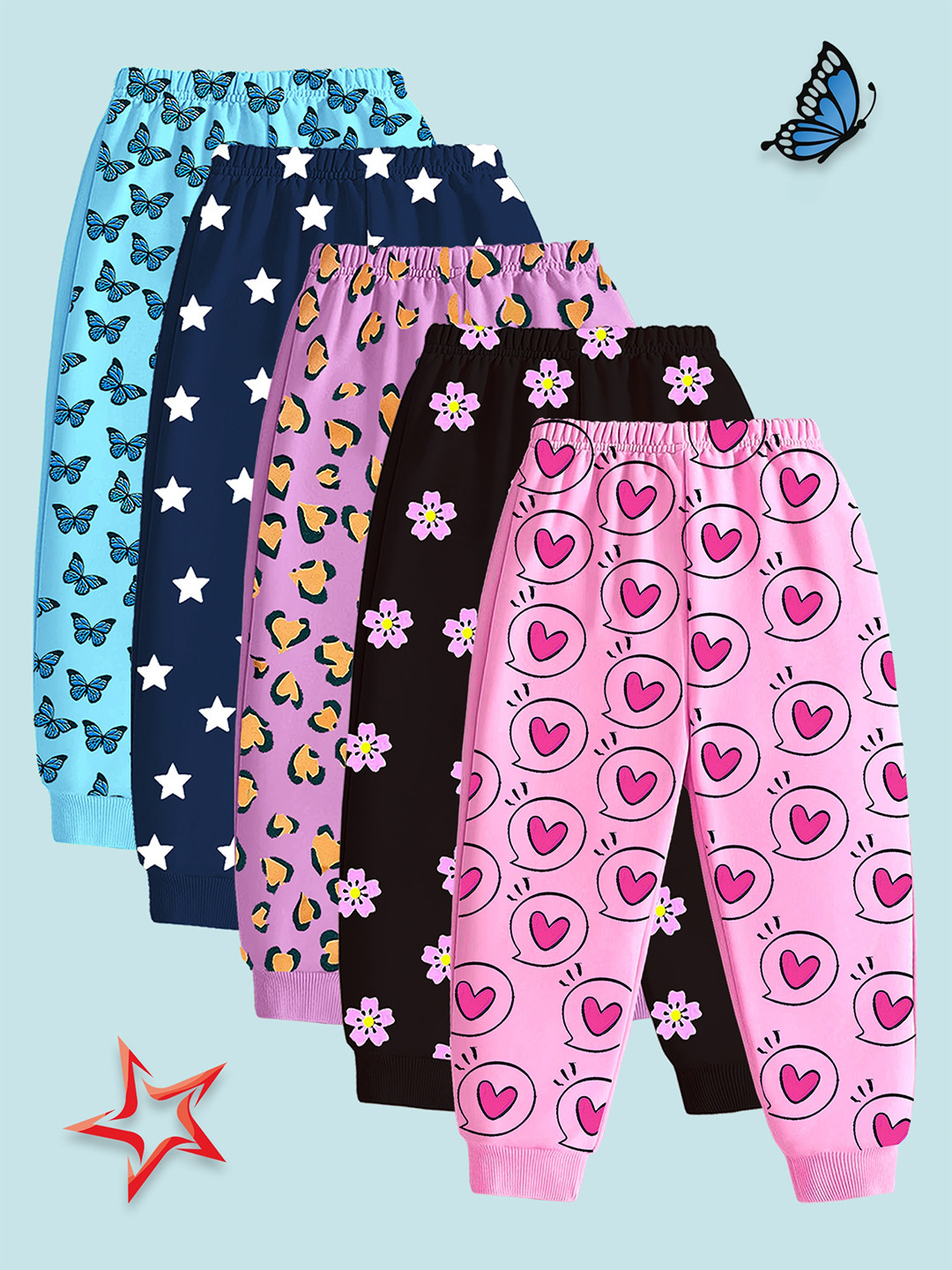 YK Girls Pack of 5 Graphic Printed Joggers