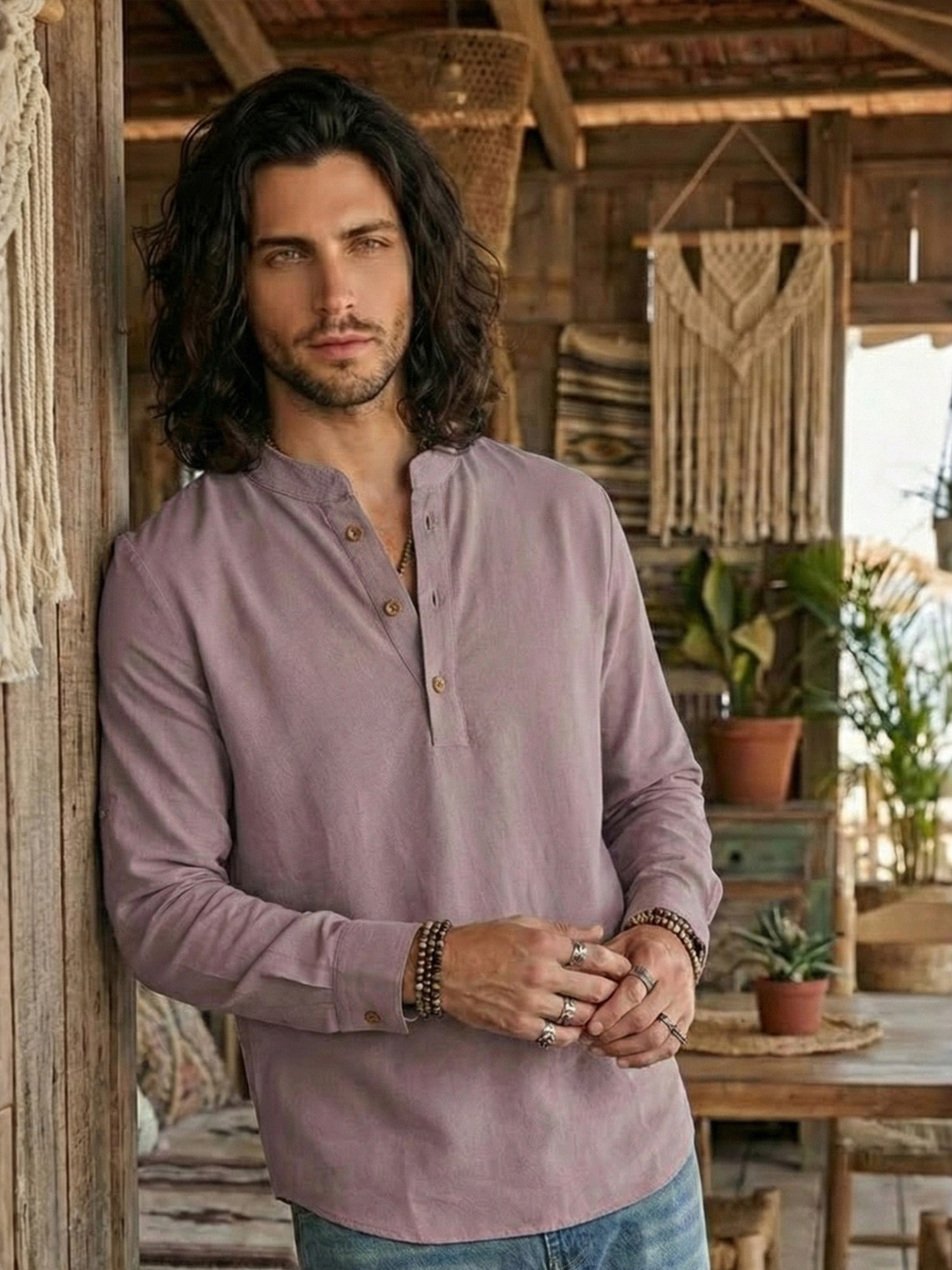 Boholyfe Soren Dusty Organic Cotton Long Sleeves Relaxed Fit Shirt