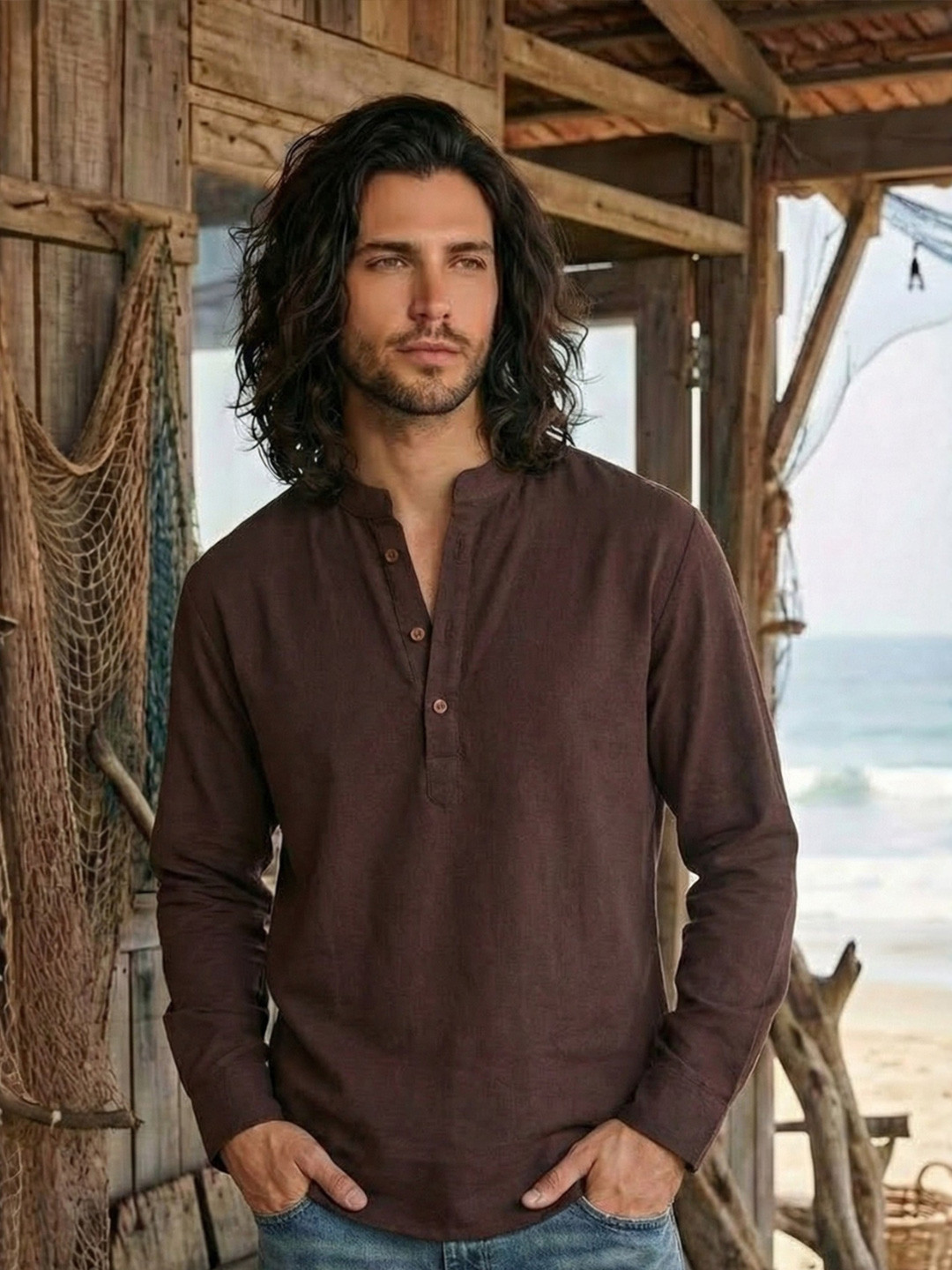 Boholyfe Orion Rusted Organic Cotton Long Sleeves Relaxed Fit Shirt