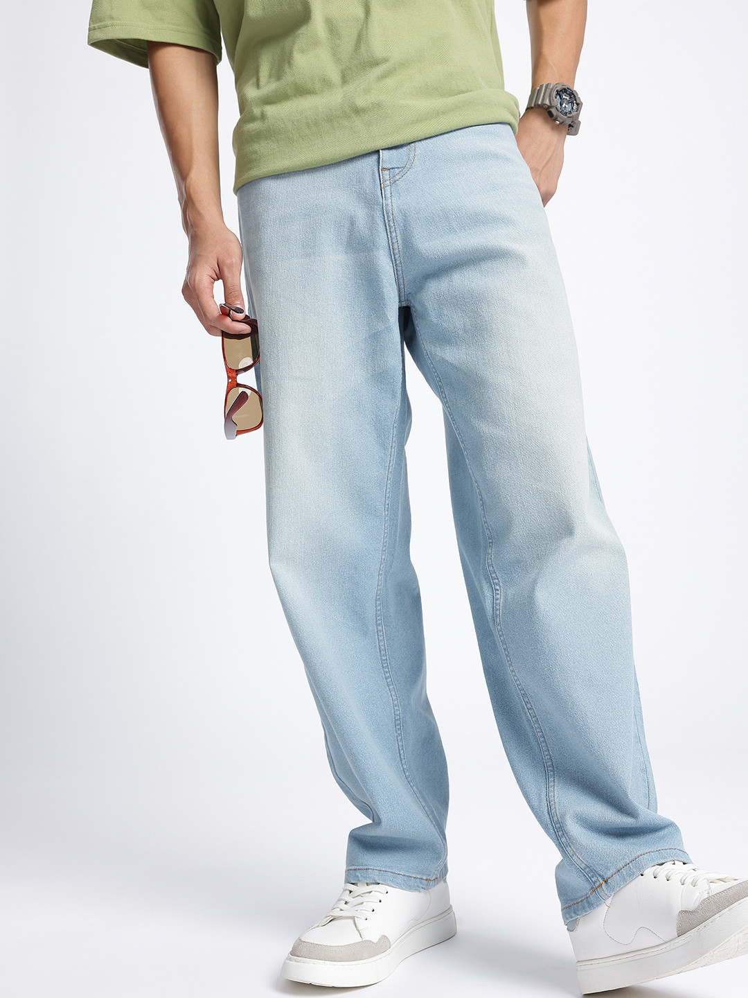 glitchez Men Loose Fit Heavy Fade Stretchable Jeans