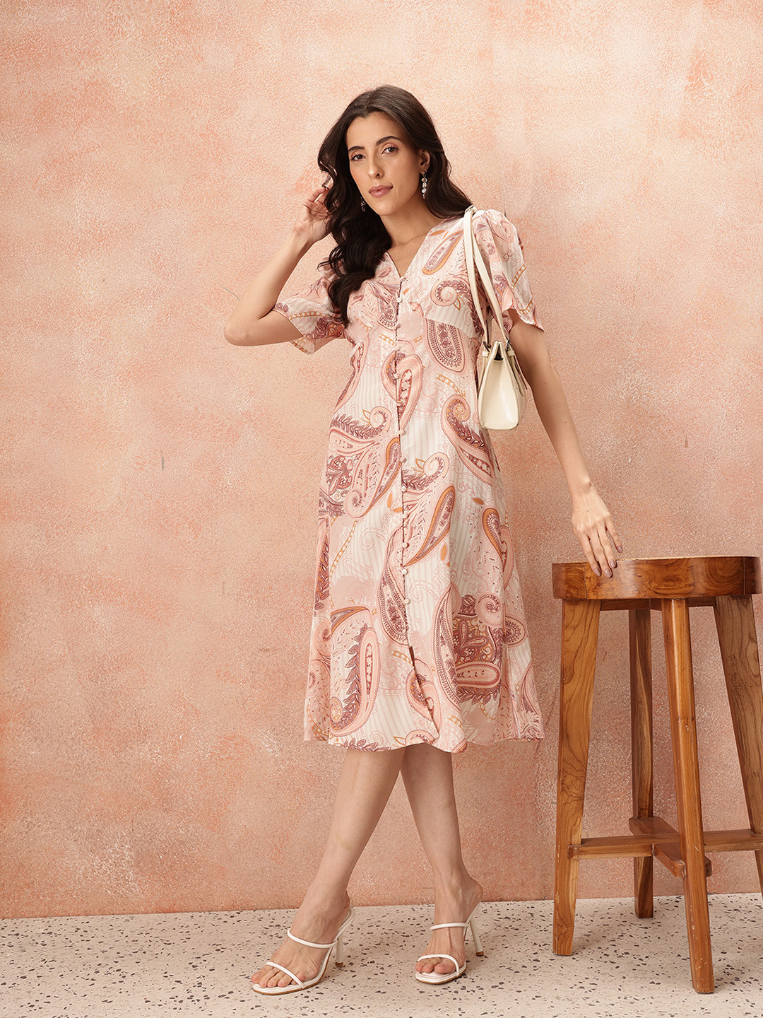 all about you Paisley Print Puff Sleeve A-Line Knee Length Dress