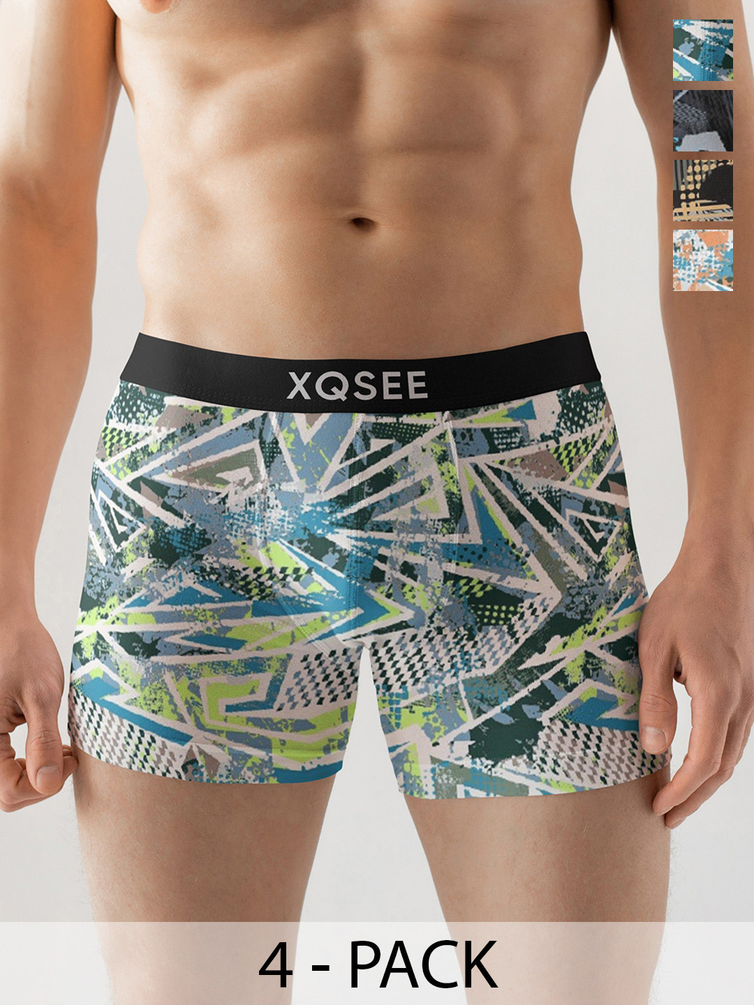 XQSEE Men Pack Of 4 Printed Mid -Rise Short Trunk
