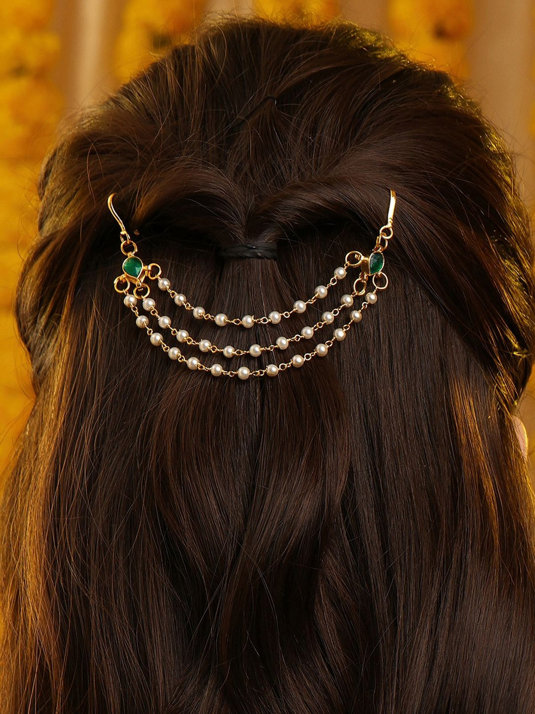 Ruby Raang Gold-Plated Kundan Studded Bun Pin Head Jewellery