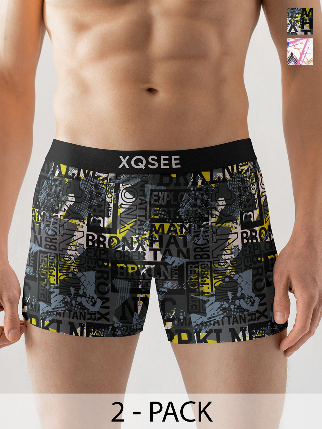 XQSEE Men Pack Of 2 Printed Mid -Rise Short Trunk