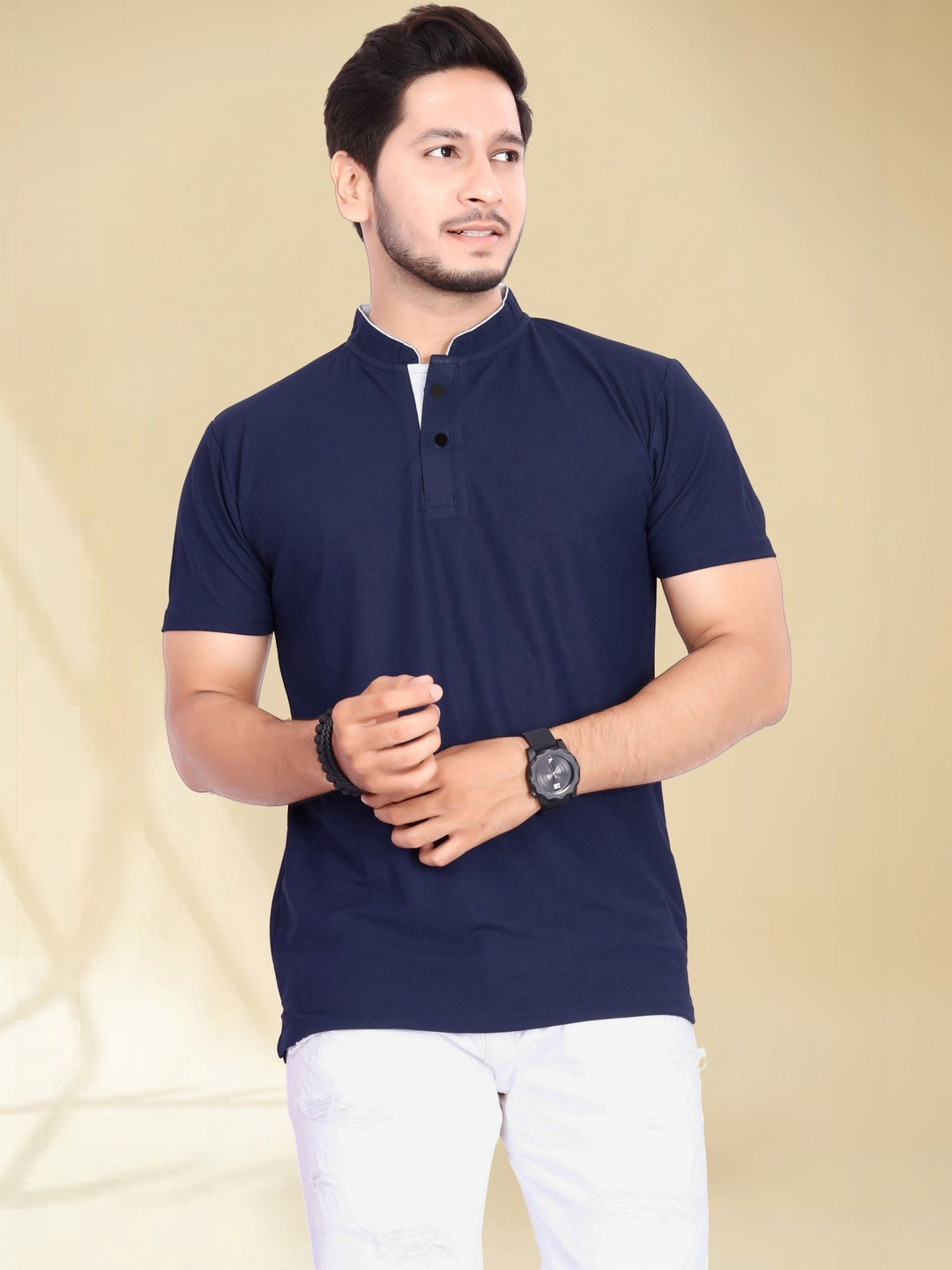 Divra Clothing Men Printed Mandarin Collar T-shirt