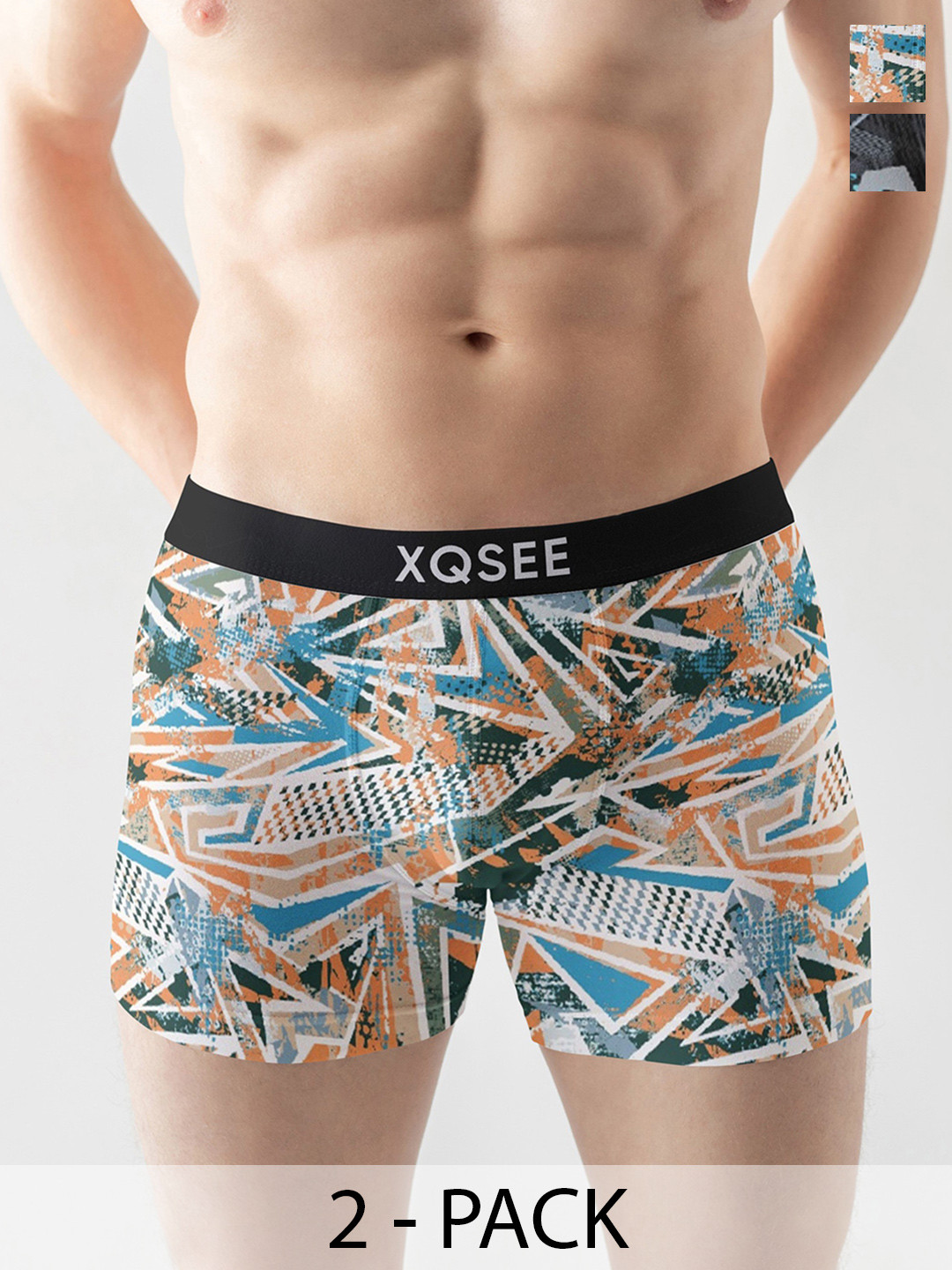 XQSEE Men Pack Of 2 Printed Mid -Rise Short Trunk
