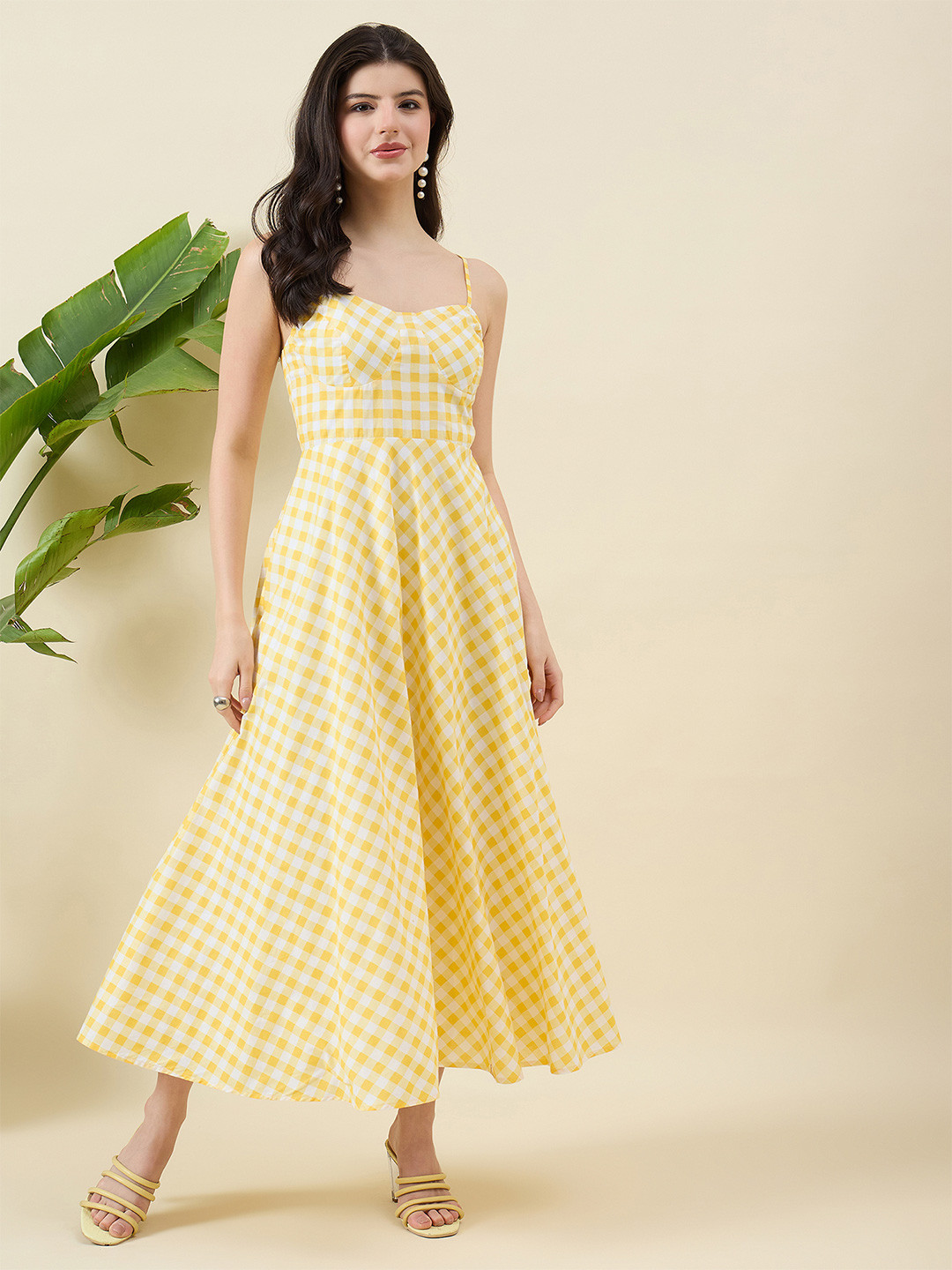 Aritri Checked Fit & Flare Midi Dress