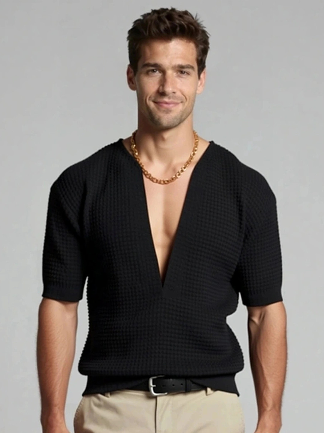 ANDREW HILL Men V-Neck Slim Fit T-shirt