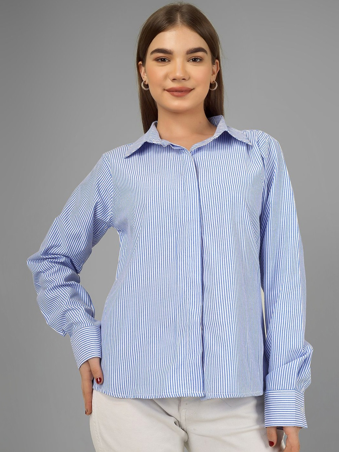 Yunic29 Women Comfort Striped Casual Shirt