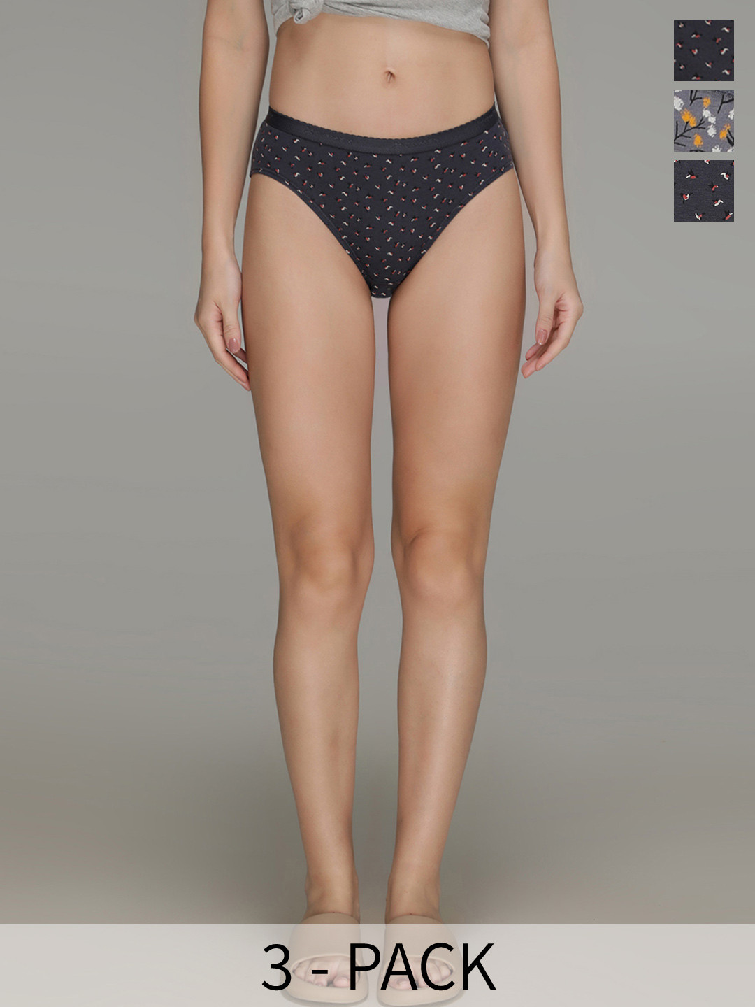 AMUL COMFY Pack Of 3 Printed Pure Cotton Mid-Rise Hipster Briefs
