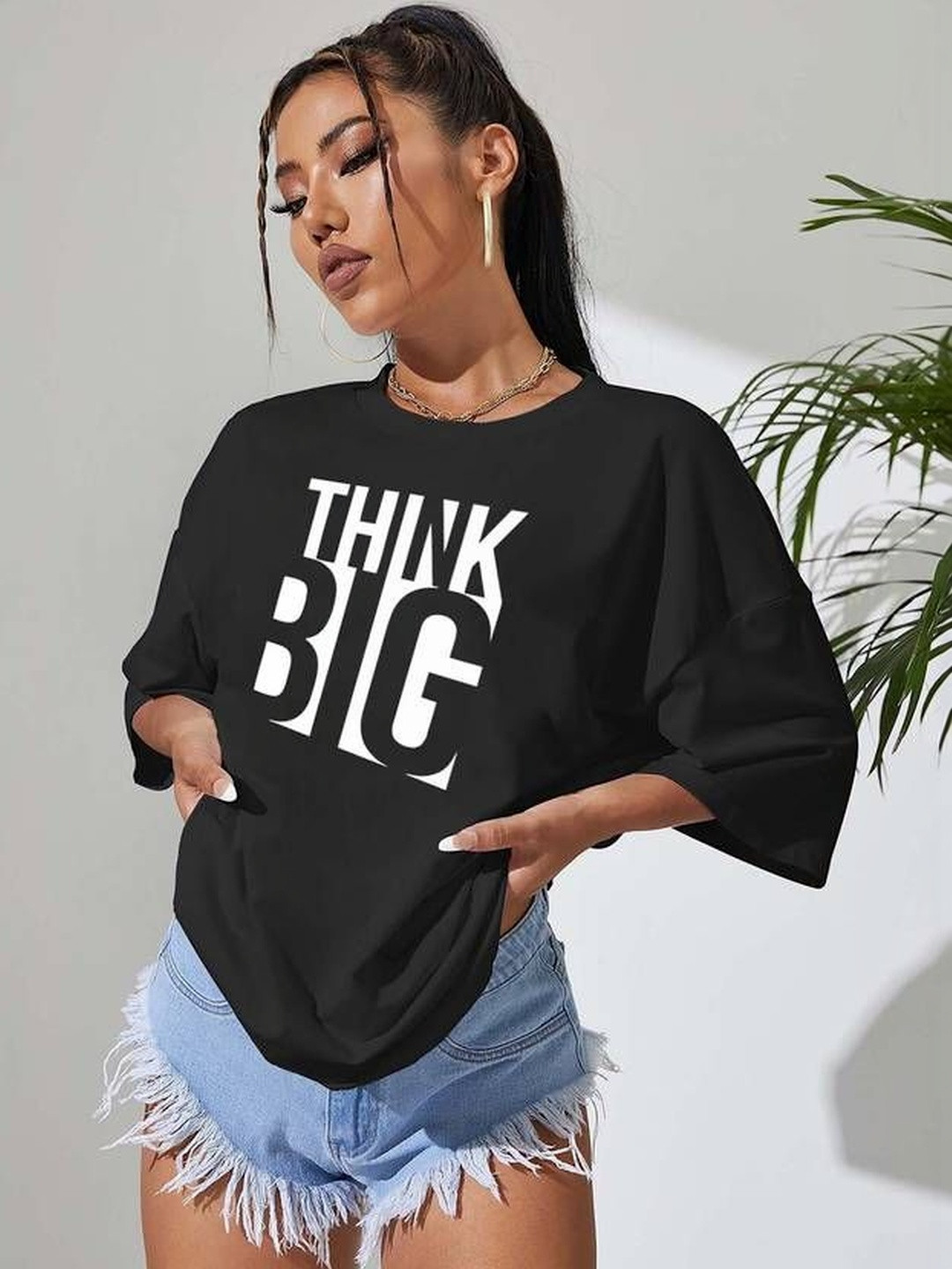 SZN Women Typography Printed Drop-Shoulder Sleeves T-shirt