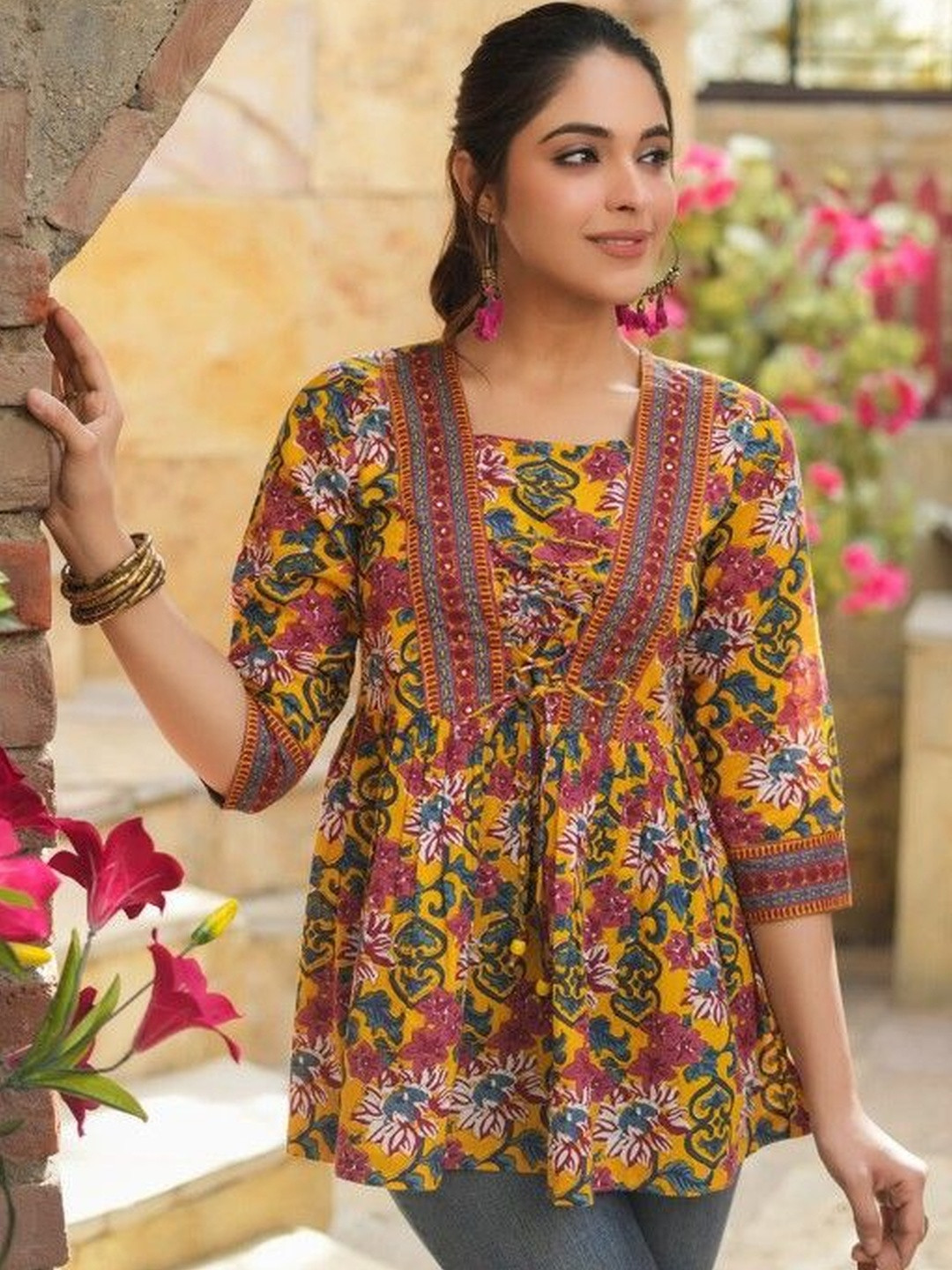 JAYRA TEXTILE Square Neck Printed Tunic