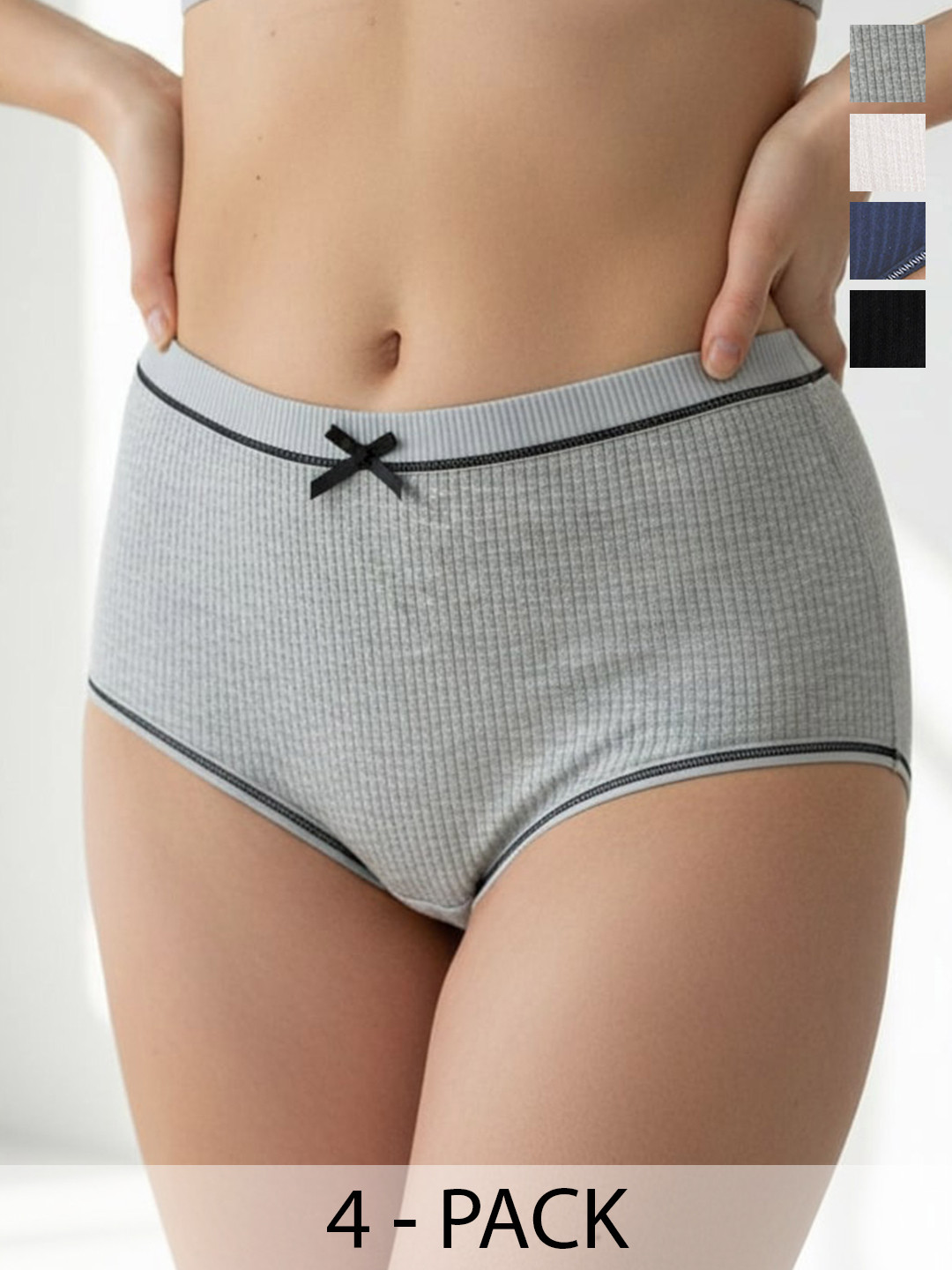 Moda Rapido Pack Of 4 Striped Low-Rise Ribbed Hipster Briefs With Bow