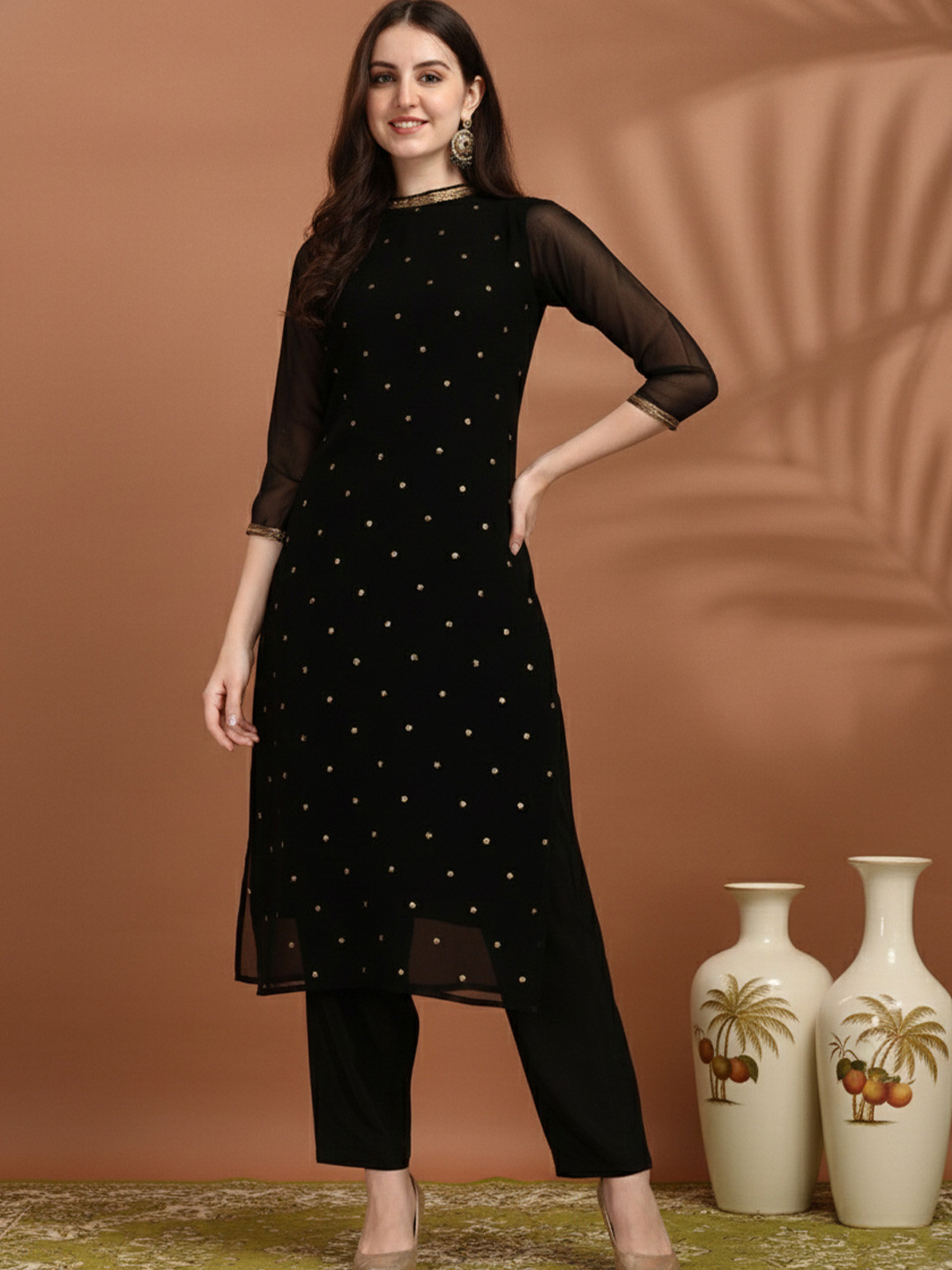 Sequin Embellished Straight Kurta with Trousers 5