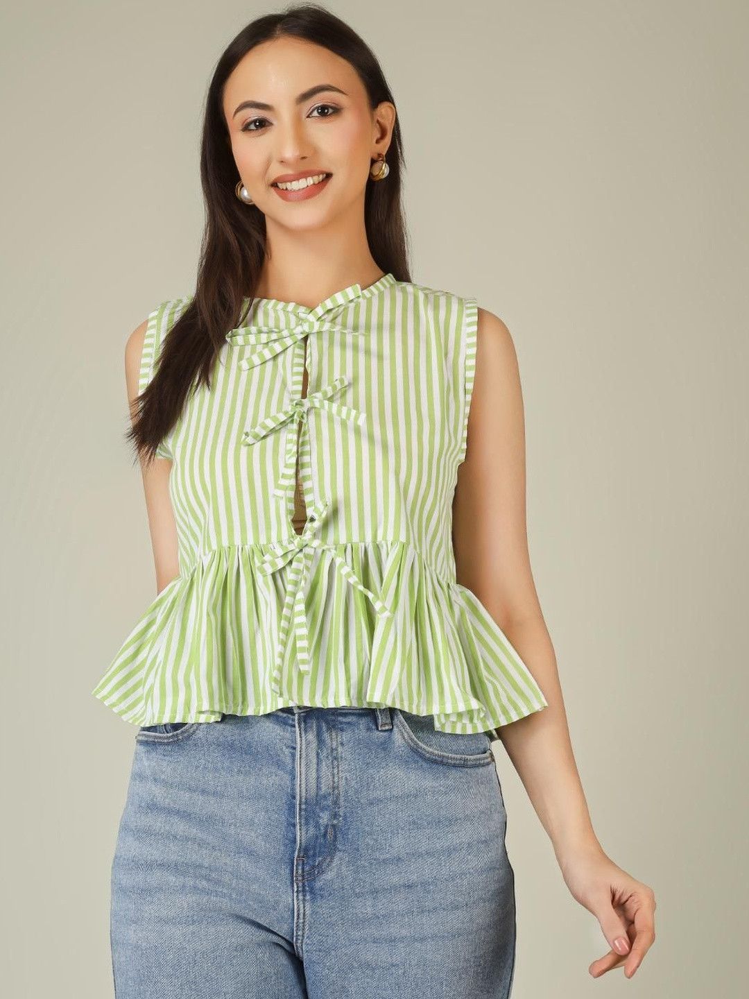 Yunic29 Striped Cotton Peplum Top