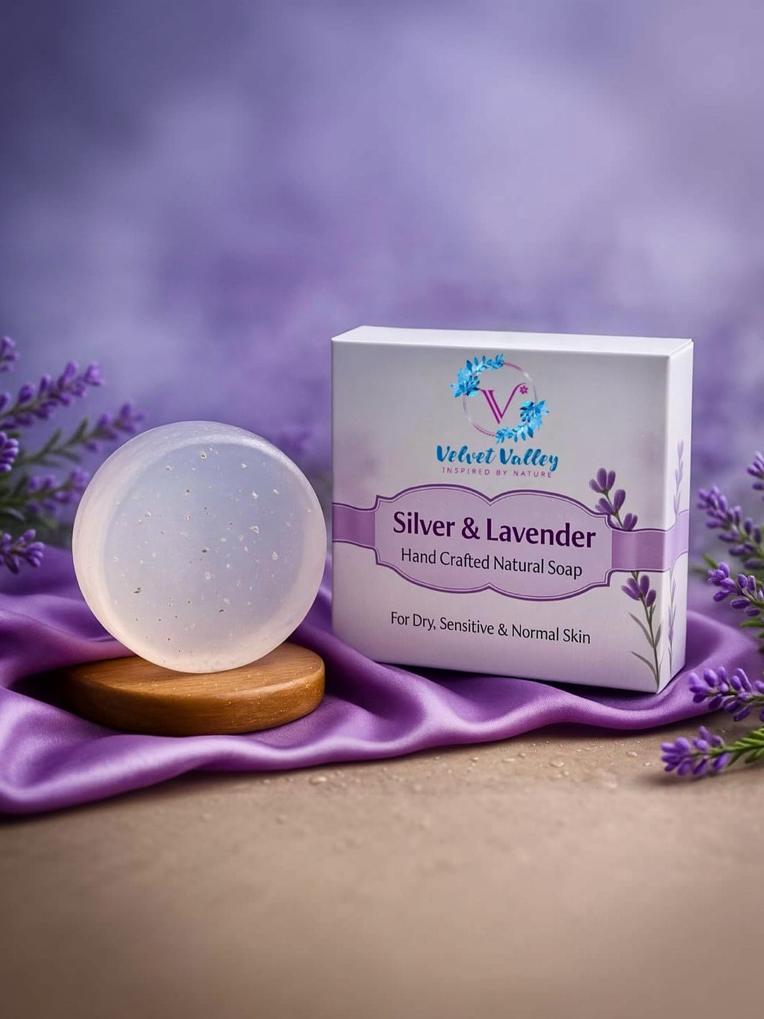 VELVET VALLEY Set Of 3 Silver & Lavender Relaxing Aromatherapy Soap Bar- 100 g Each