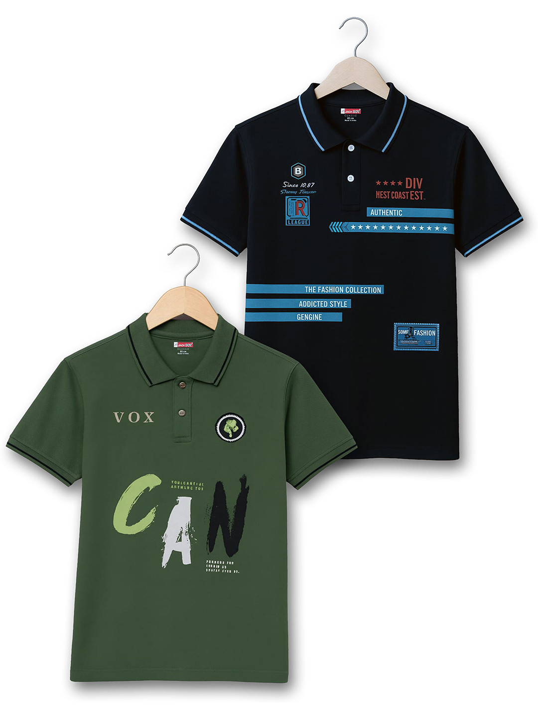 JACKBOY Boys Pack of 2 Printed Polyester Polo Collar Tshirts
