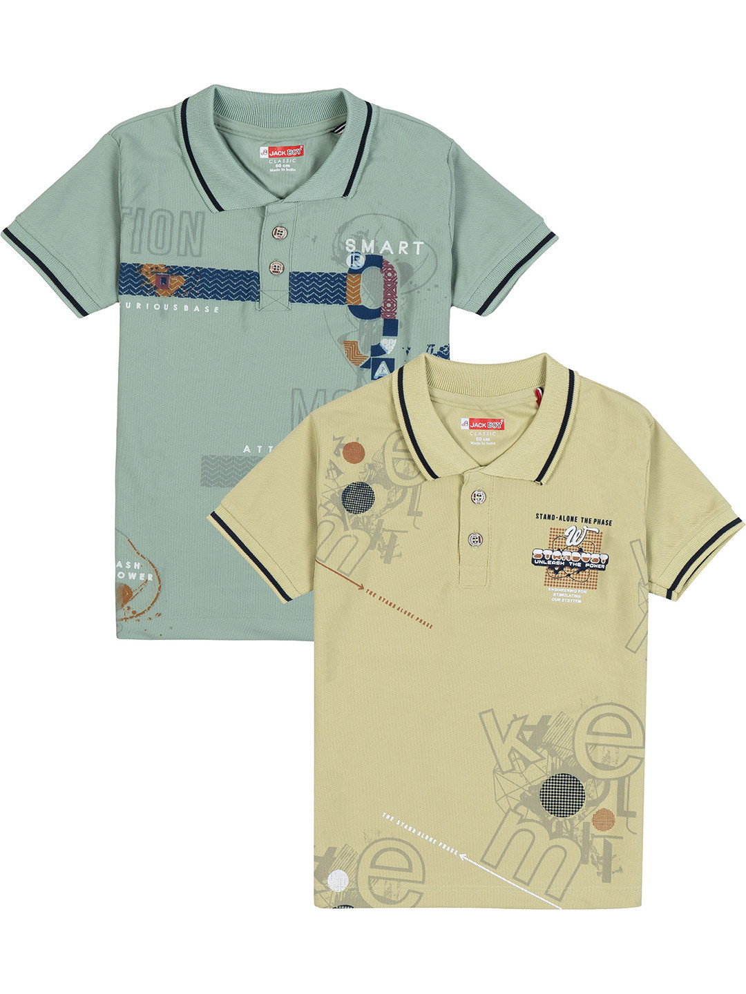 JACKBOY Boys Pack of 2 Printed Polyester Polo Collar Tshirts