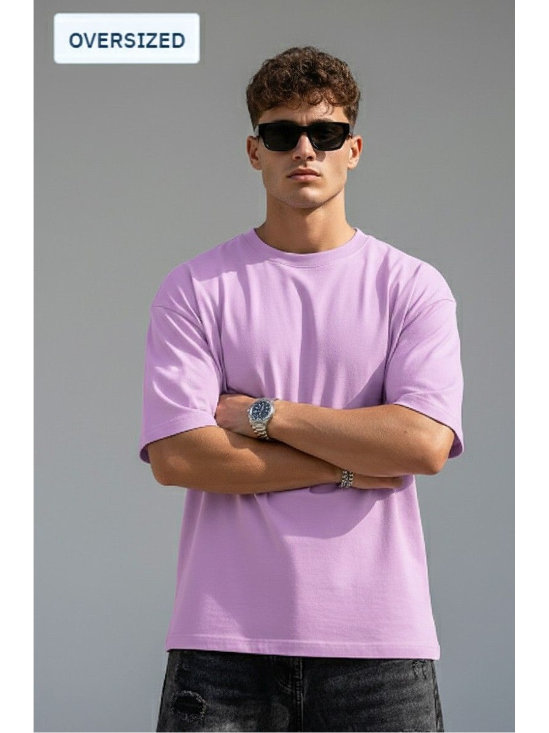 Lavender Oversized Men Drop-Shoulder T-shirt